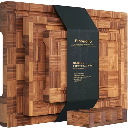 Bamboo Charcuterie & Prep Board Set 3-Piece End Grain Butcher Block Juic... — Gift Idea