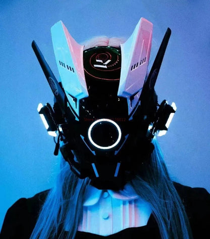 Cyberpunk Helmet Shinobi Mask: Robot Samurai Armor with LED Light — View 9
