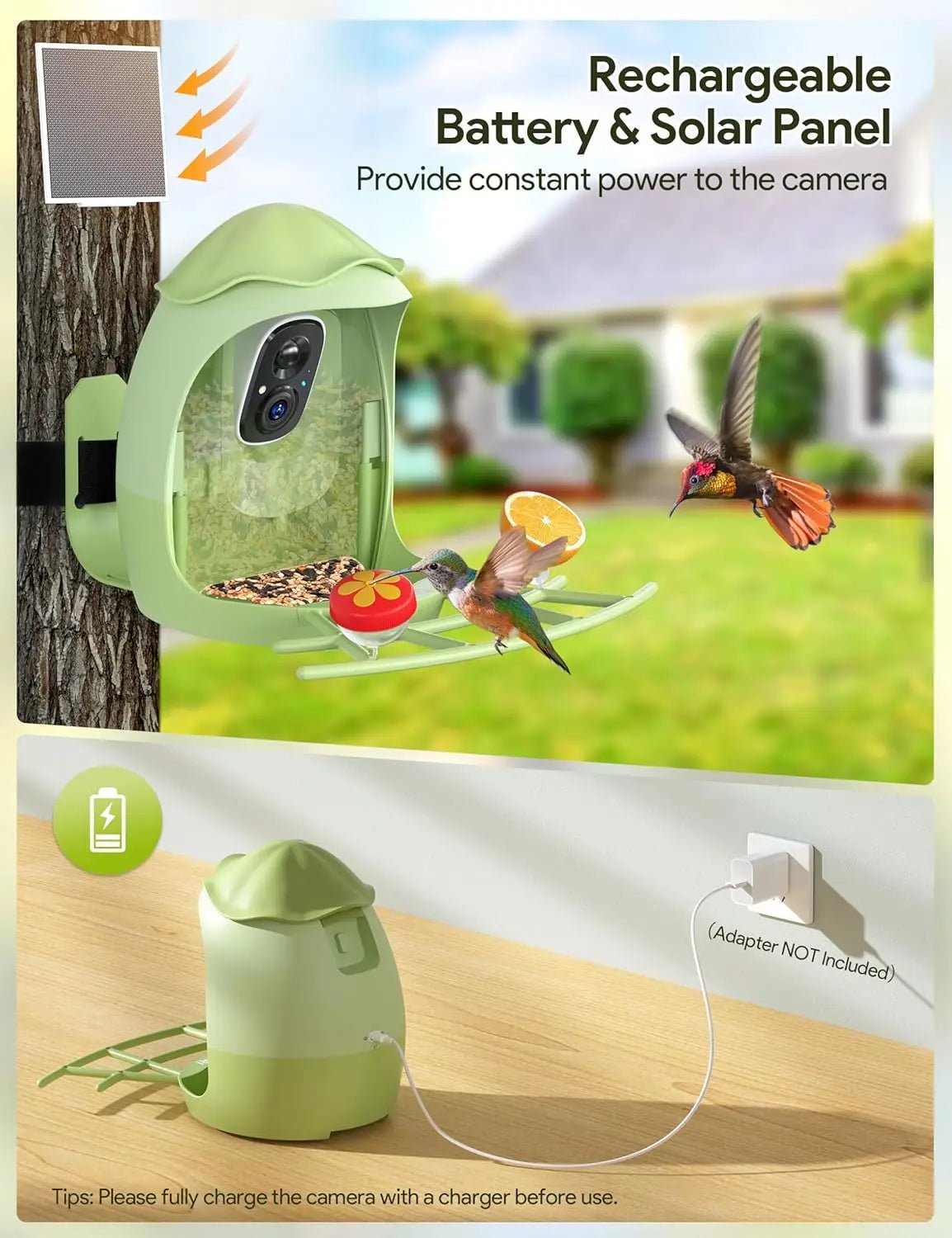 Smart Bird Feeder with Camera Solar Powered — 2K HD AI Bird ID, Wi-Fi, M... — View 6