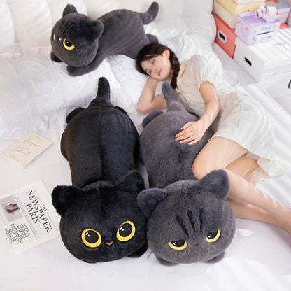 Cute Black Cat Plush Toy - Kawaii Cuddly Pillow Cushion