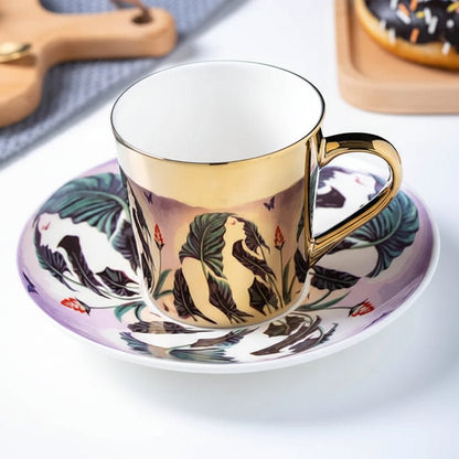 ZenSands Nordic Picasso Lion Mirror Cup Saucer Set Anamorphic Porcelain Illusion Coffee Cup Gift - GiftWave.co