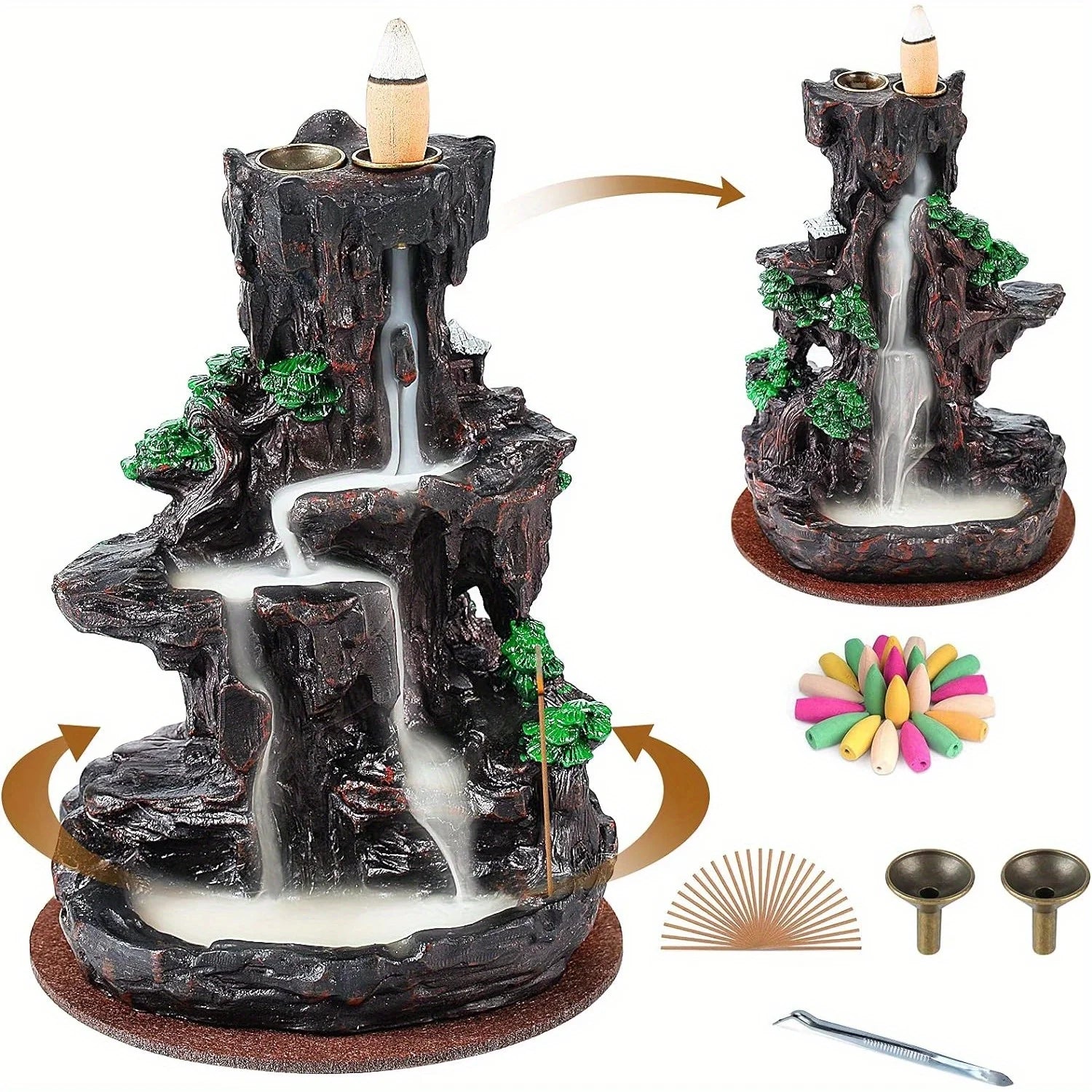 Backflow Incense Burner Waterfall with 120 Cones, Dual-Sided Incense Hol... — Gift Idea