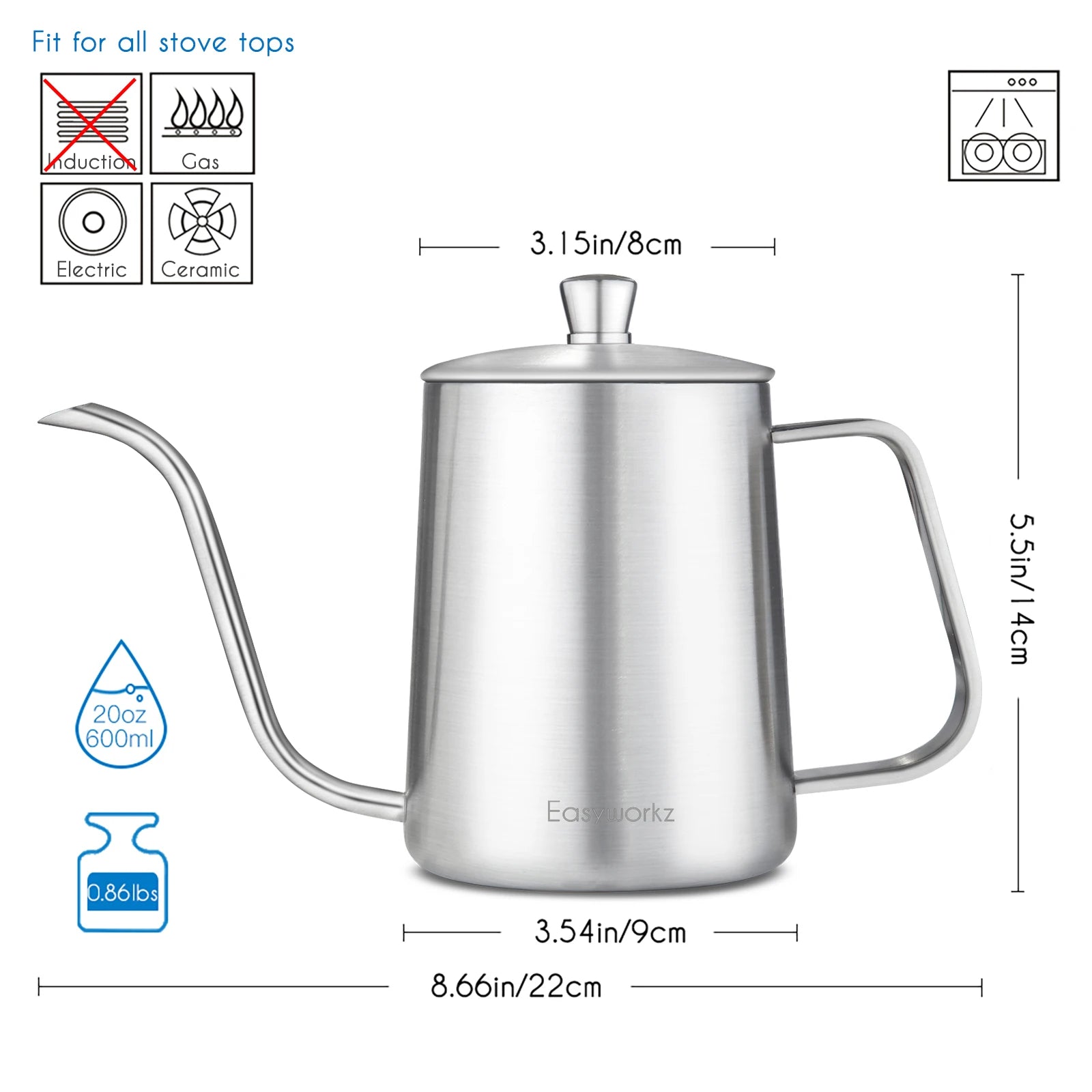 Easyworkz Gage Gooseneck Stainless Steel Pour Over Coffee Kettle - Coffe... — View 12