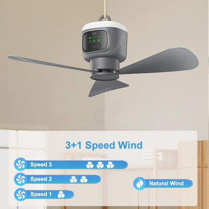 Portable Camping Ceiling Fan – 12000mAh Rechargeable, LED Lantern, Remote Control, 30H Battery, USB - C, RV/Tent - GiftWave.co