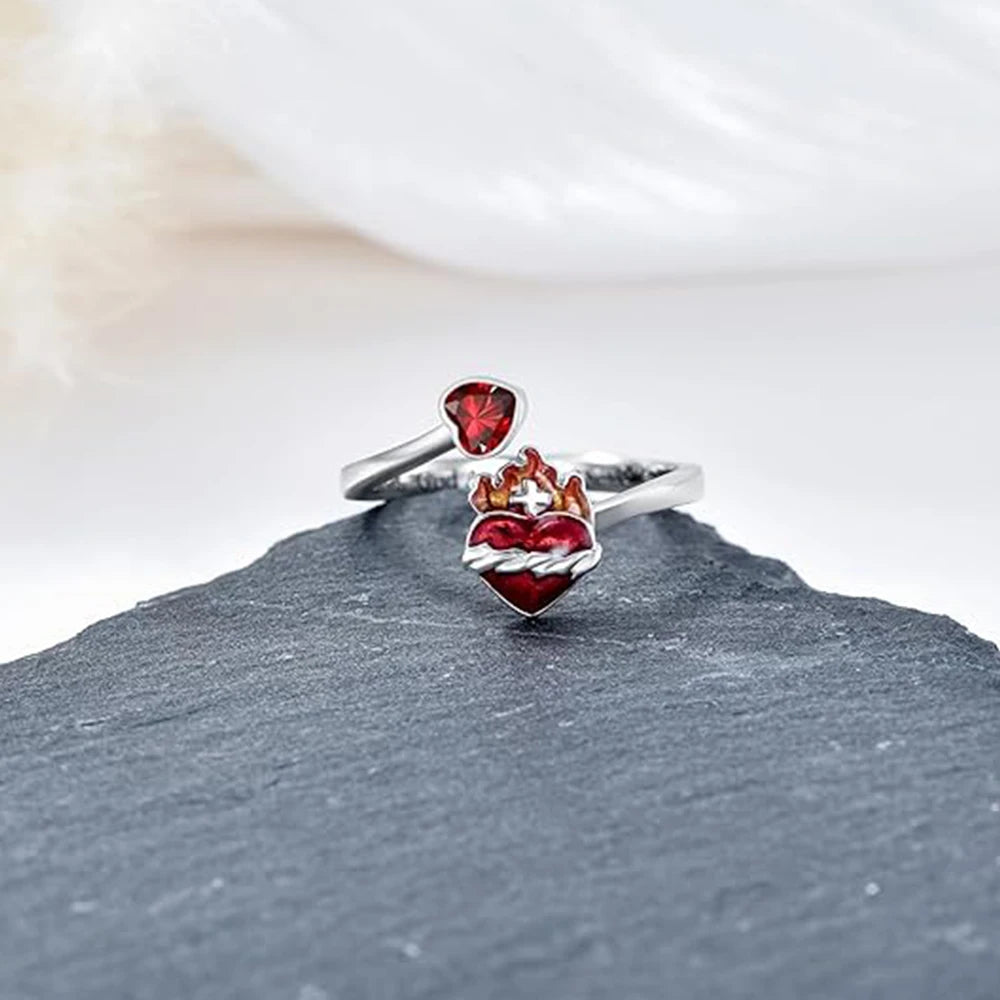 Radiant Ignite™ Flame - Red Heart Ring | Personalized Ruby - Embellished Open Ring - GiftWave.co