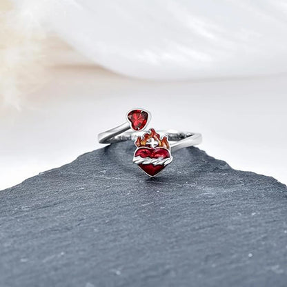 Radiant Ignite™ Flame - Red Heart Ring | Personalized Ruby - Embellished Open Ring - GiftWave.co