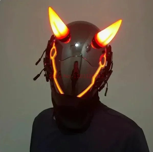 Cyberpunk Helmet Shinobi Mask: Robot Samurai Armor with LED Light — View 4