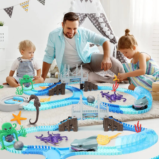 VATOS Ocean Adventure Shark Race Track | Flexible STEM Toy Set for Kids 3+