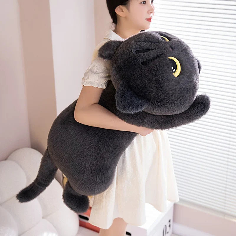 Cute Black Cat Plush Toy - Kawaii Cuddly Pillow Cushion