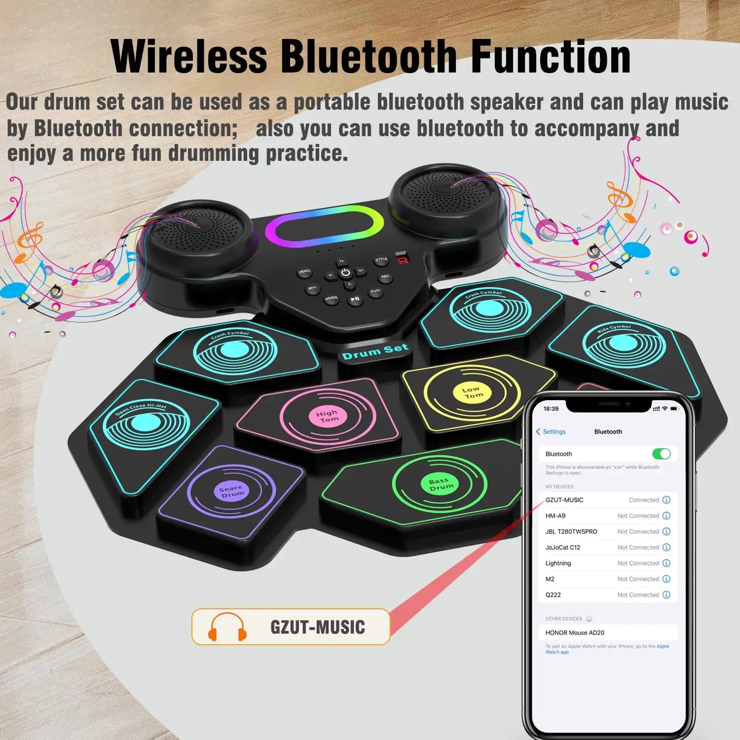 9-Pad Portable Smart Electronic Drum Kit — View 6