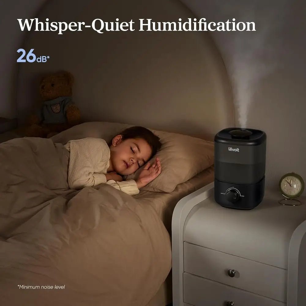 Top - Fill Humidifier 2.5L 360° Nozzle Auto Shut - Off Quiet Cool Mist Baby Bedroom Plants Black - GiftWave.co