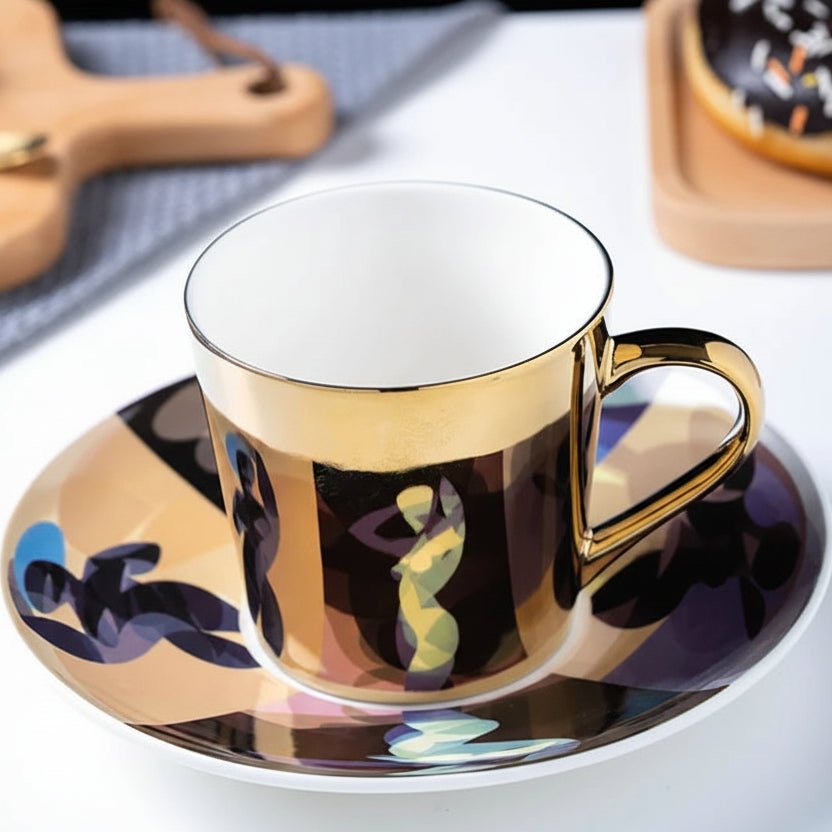 ZenSands Nordic Picasso Lion Mirror Cup Saucer Set Anamorphic Porcelain Illusion Coffee Cup Gift - GiftWave.co