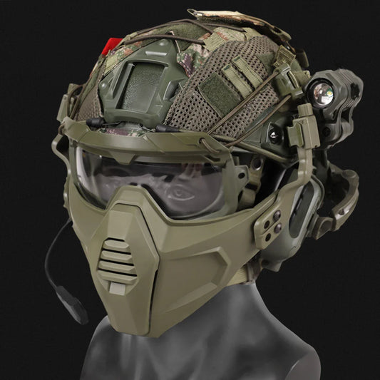 Tactical Airsoft Noise Reduction Military Headphones Night Vision Helmet Set with Flashlight