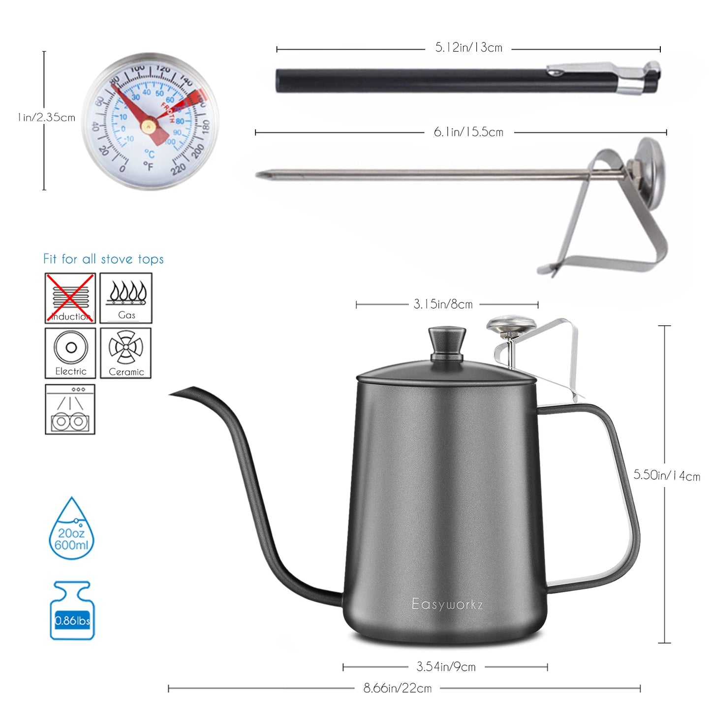 Easyworkz Gage Gooseneck Stainless Steel Pour Over Coffee Kettle - Coffe... — View 11