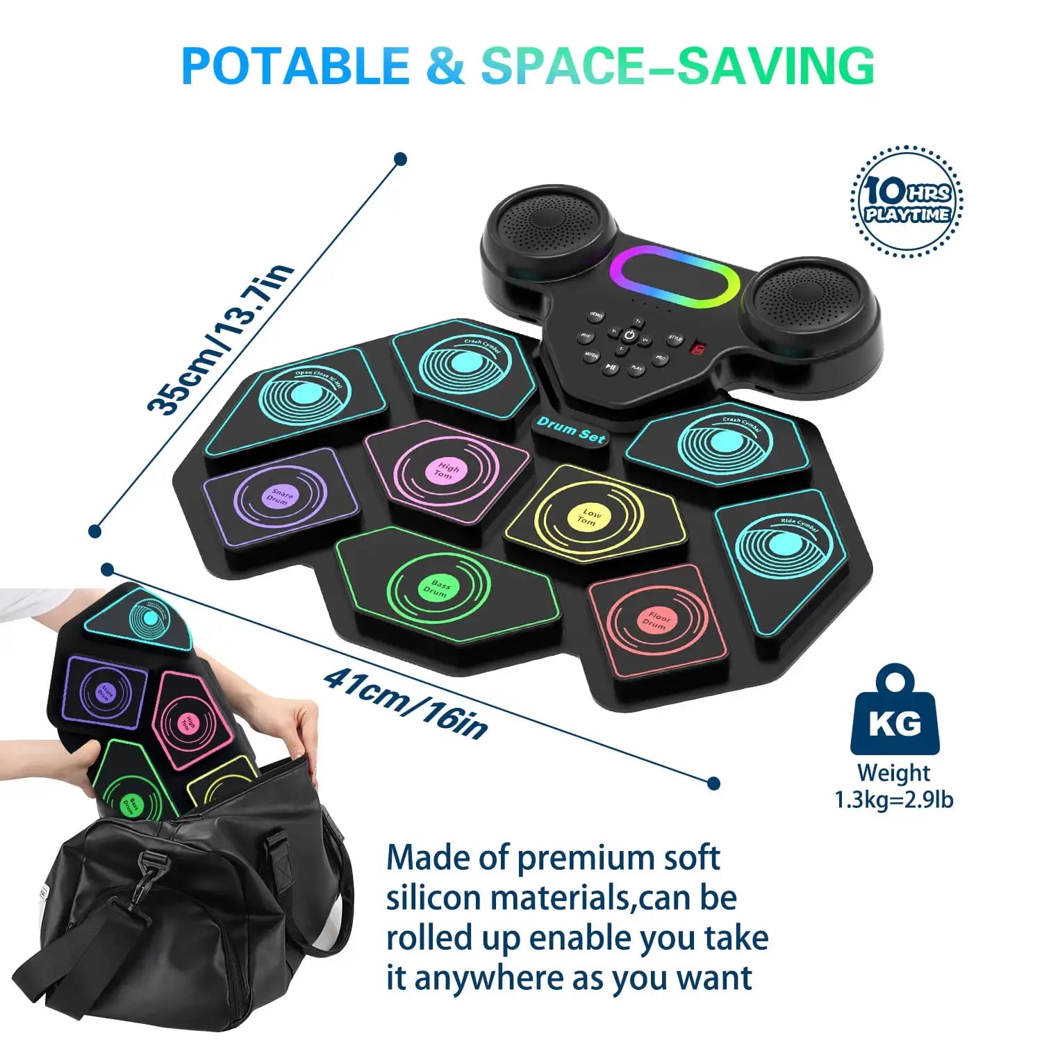 9-Pad Portable Smart Electronic Drum Kit — View 4