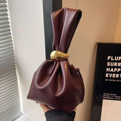 Pleated Mini Bucket Clutch Bag – Luxury Soft Leather Evening Pouch, Side Zipper, Women's Party Shoulder Bag - GiftWave.co