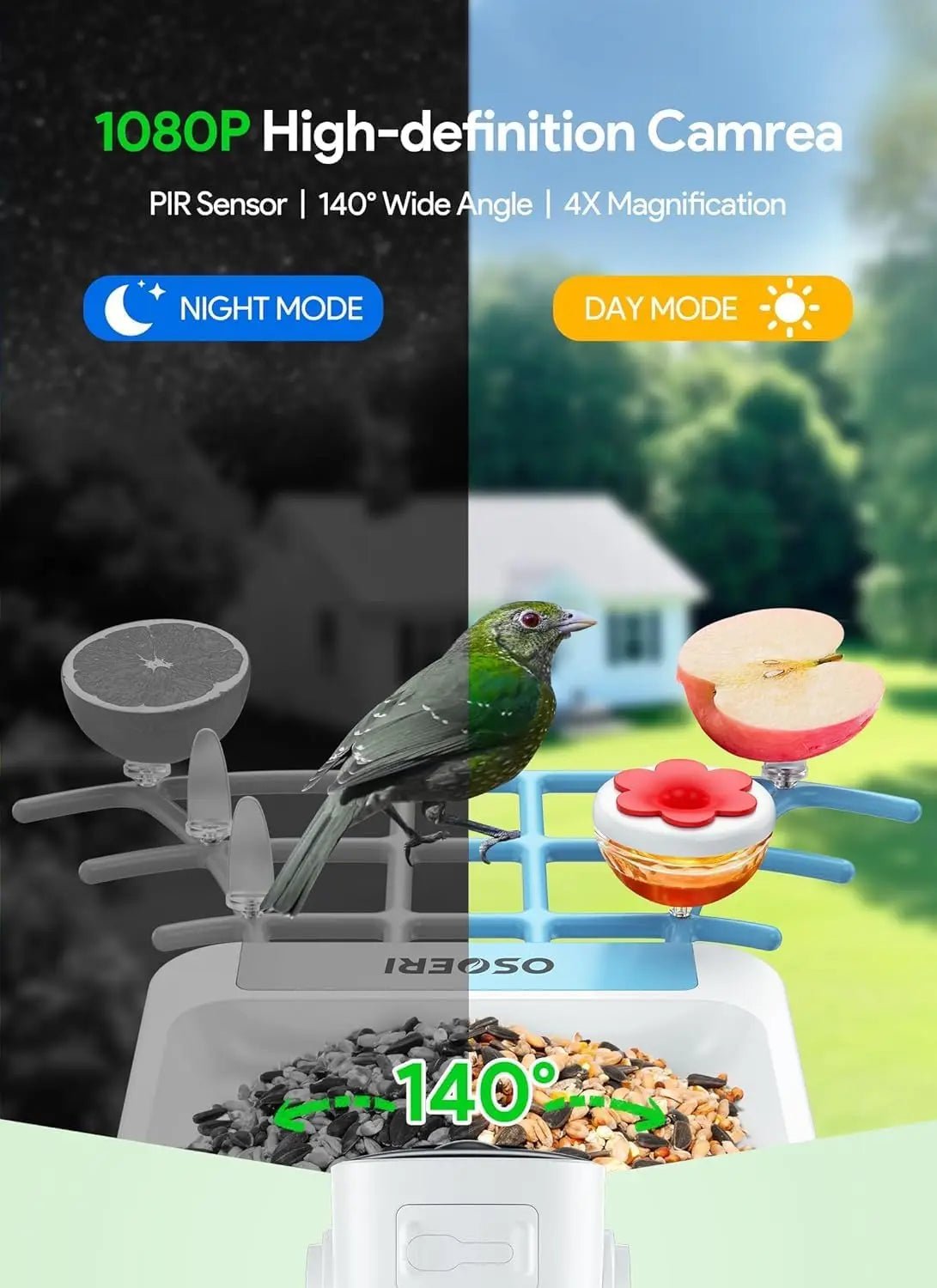 Smart Solar Bird Feeder with AI Camera HD WiFi Bird Watching Feeder Real... — View 4