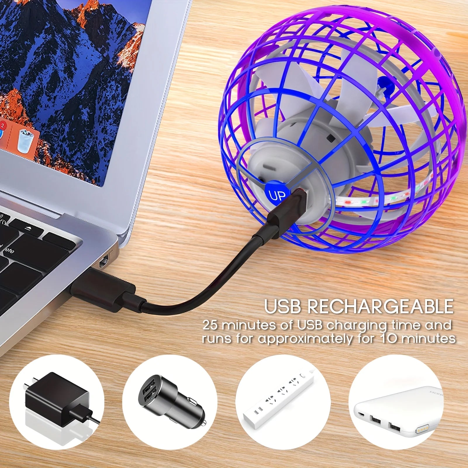 Rechargeable Flying Hover Ball Toy with RGB Lights, Hand-Controlled Floa... — View 5