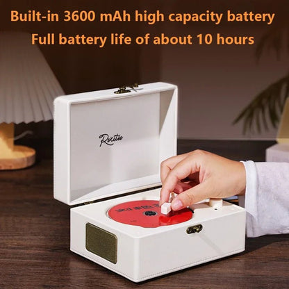 Vintage Leather CD Player Two - Way Bluetooth 5.0 6 - in - 1 USB Lossless Rechargeable Retro Suitcase Gift - GiftWave.co