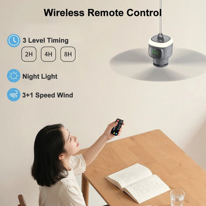 Portable Camping Ceiling Fan – 12000mAh Rechargeable, LED Lantern, Remote Control, 30H Battery, USB - C, RV/Tent - GiftWave.co