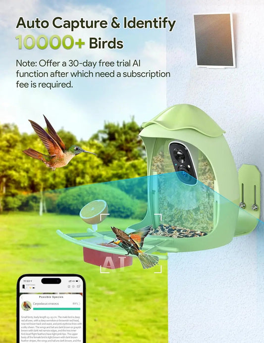 Smart Bird Feeder with Camera Solar Powered — 2K HD AI Bird ID, Wi-Fi, M... — View 2