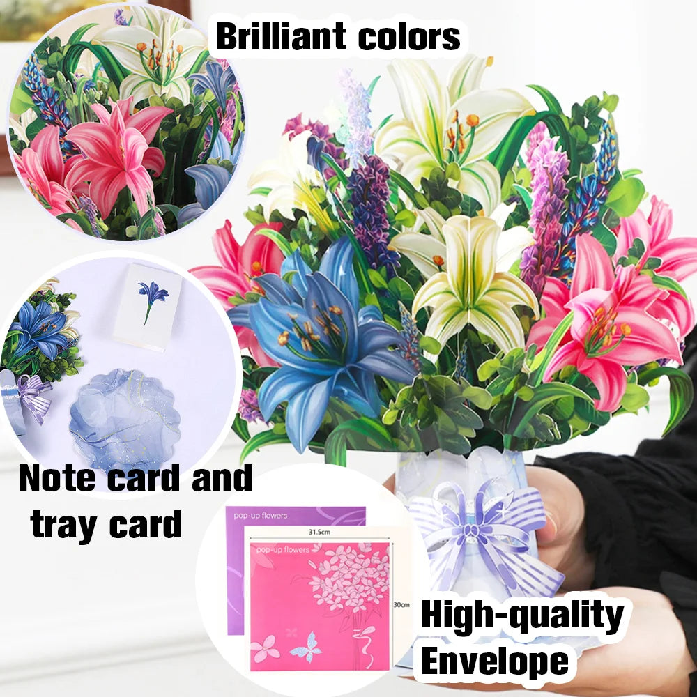 Premium 3D Pop-Up Flower Bouquet Card | Forever Floral Greeting Set