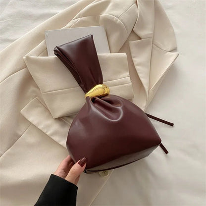 Pleated Mini Bucket Clutch Bag – Luxury Soft Leather Evening Pouch, Side Zipper, Women's Party Shoulder Bag - GiftWave.co