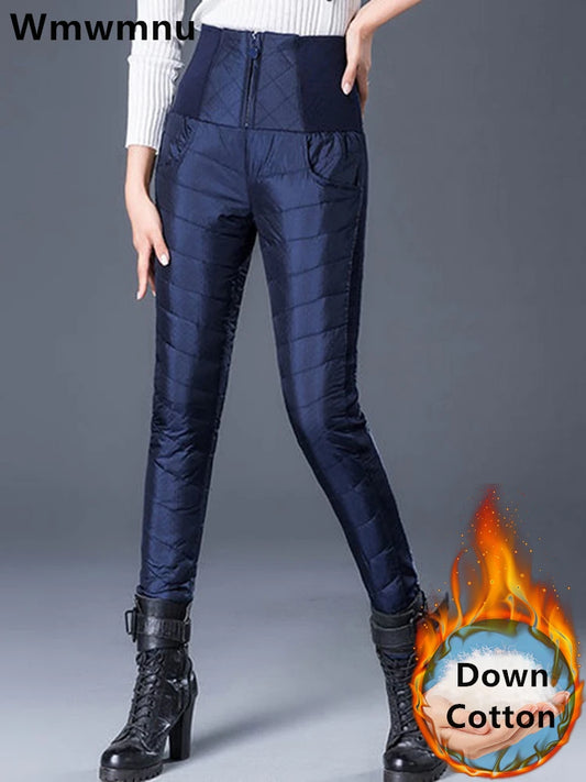 Winter Down Cotton Pencil Pants | Windproof High-Waist Warm Slim Trousers