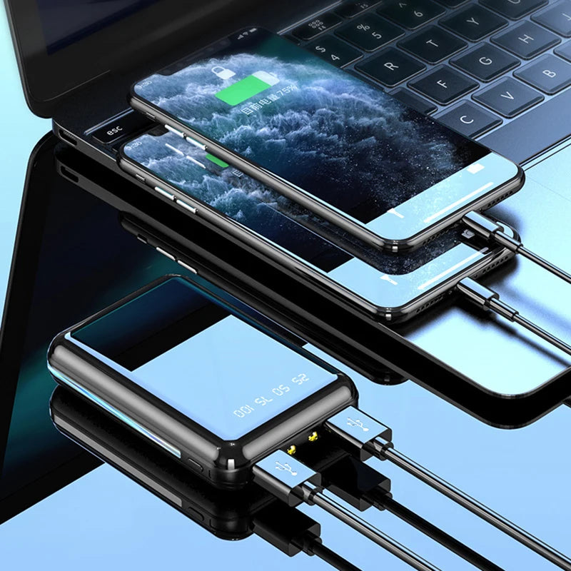 20000mAh Mini Power Bank | High-Capacity Portable Charger with Mirror Screen
