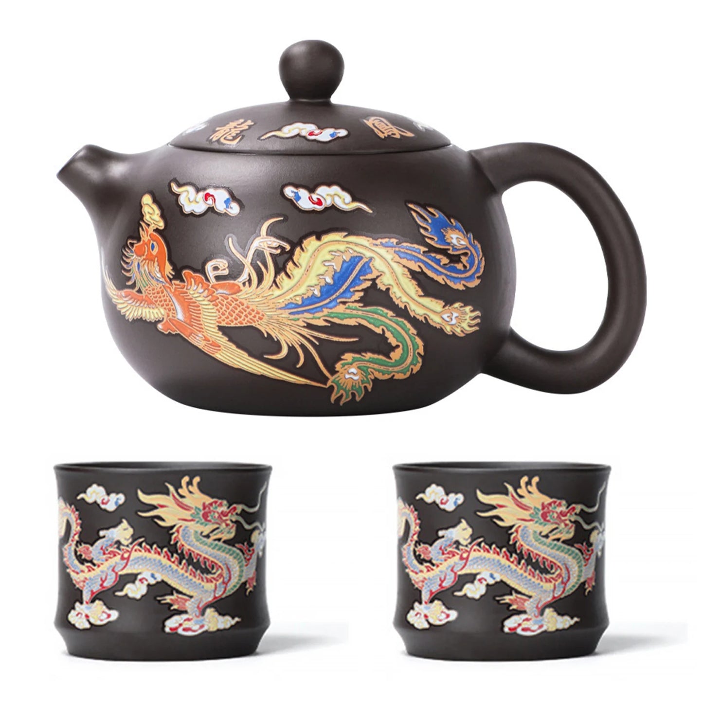 Hand-made Dragon & Phoenix Color-Changing Purple Clay Teapot | Traditional Zisha Art
