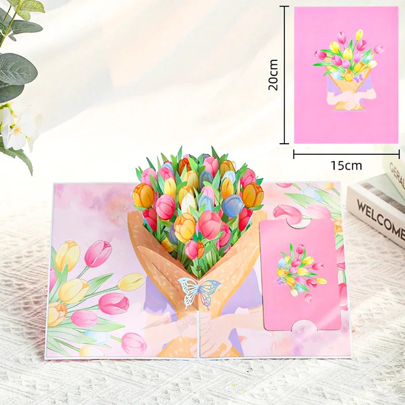 Premium 3D Pop-Up Flower Bouquet Card | Forever Floral Greeting Set