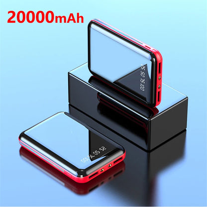 20000mAh Mini Power Bank | High-Capacity Portable Charger with Mirror Screen