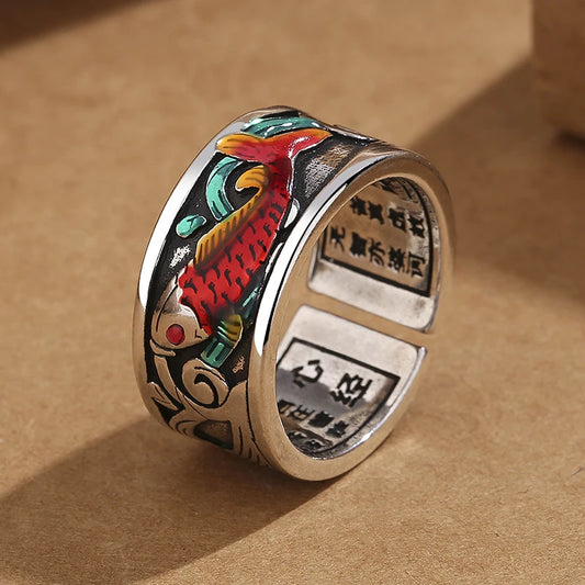 Retro Ethnic Style Enamel Carp Ring | Adjustable Opening Fashion Jewelry