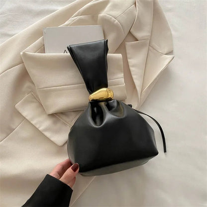 Pleated Mini Bucket Clutch Bag – Luxury Soft Leather Evening Pouch, Side Zipper, Women's Party Shoulder Bag - GiftWave.co