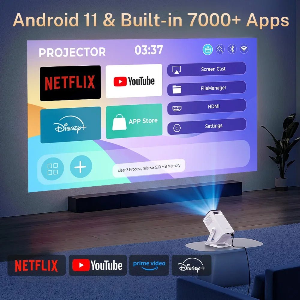 Mini Portable Projector 1080P WiFi Bluetooth, Outdoor Movie Projector Auto Keystone, 180° Rotation - GiftWave.co