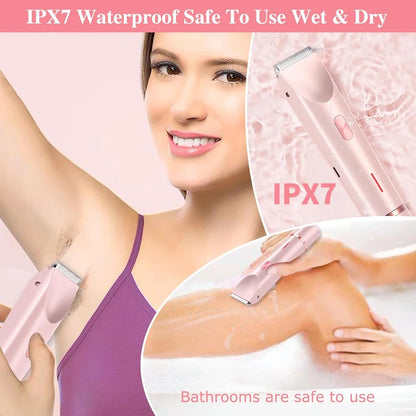 PureGlide™ 2 in 1 Electric Bikini Trimmer Shaver for Women, Dual Head Wet & Dry Hair Razor Waterproof with Detachable Heads| Precision Intimate & Body Hair Removal