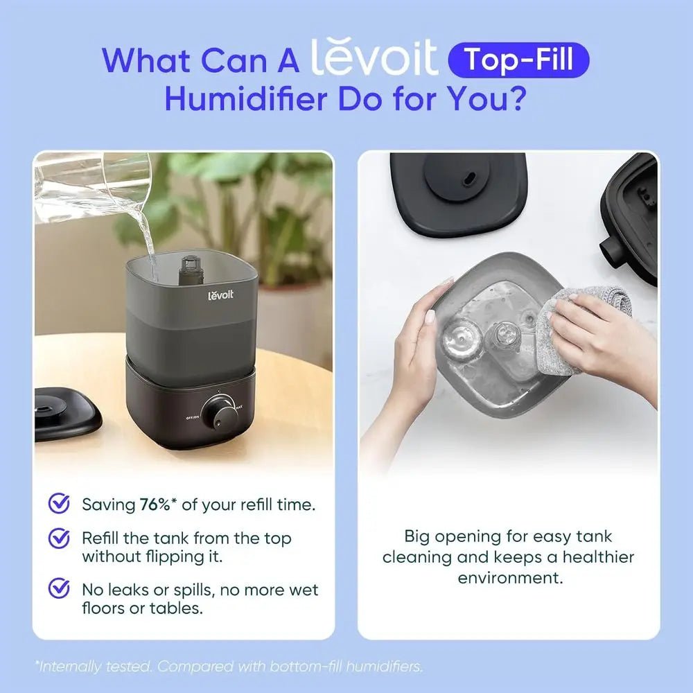 Top - Fill Humidifier 2.5L 360° Nozzle Auto Shut - Off Quiet Cool Mist Baby Bedroom Plants Black - GiftWave.co