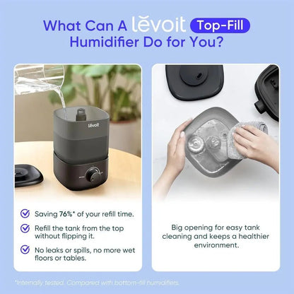 Top - Fill Humidifier 2.5L 360° Nozzle Auto Shut - Off Quiet Cool Mist Baby Bedroom Plants Black - GiftWave.co