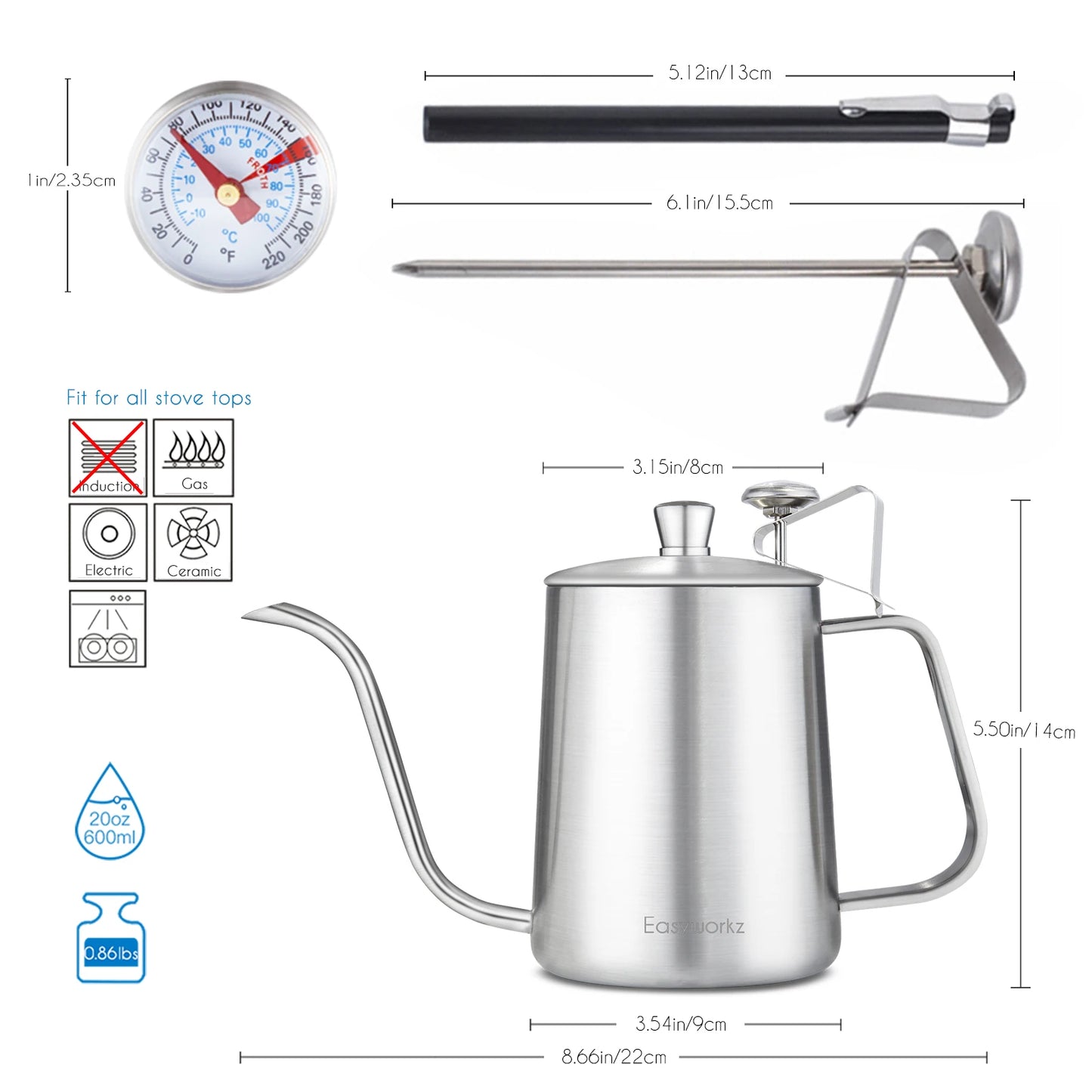 Easyworkz Gage Gooseneck Stainless Steel Pour Over Coffee Kettle - Coffe... — View 10