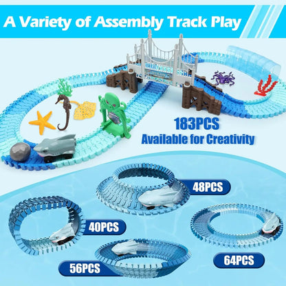VATOS Ocean Adventure Shark Race Track | Flexible STEM Toy Set for Kids 3+