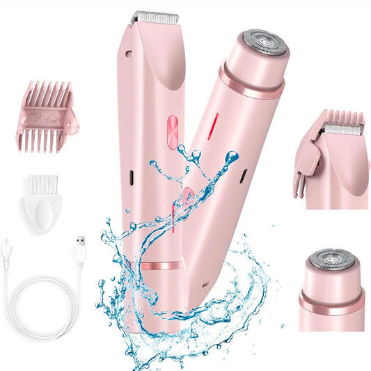 PureGlide™ 2 in 1 Electric Bikini Trimmer Shaver for Women, Dual Head Wet & Dry Hair Razor Waterproof with Detachable Heads| Precision Intimate & Body Hair Removal