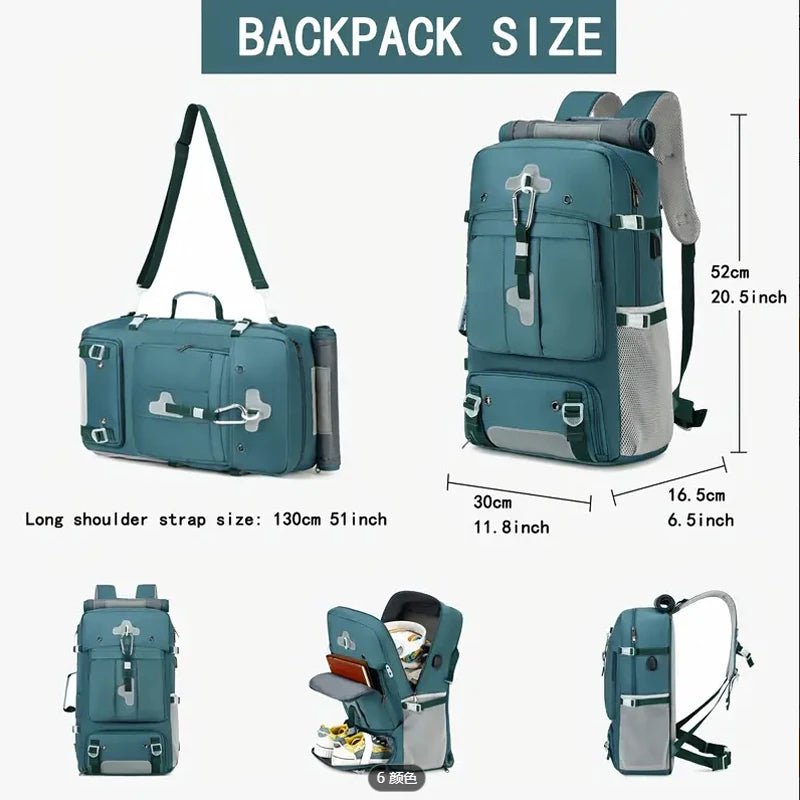 35L Convertible Travel Backpack Duffel – Port, Shoe Compartment, 15.6" L... — View 7