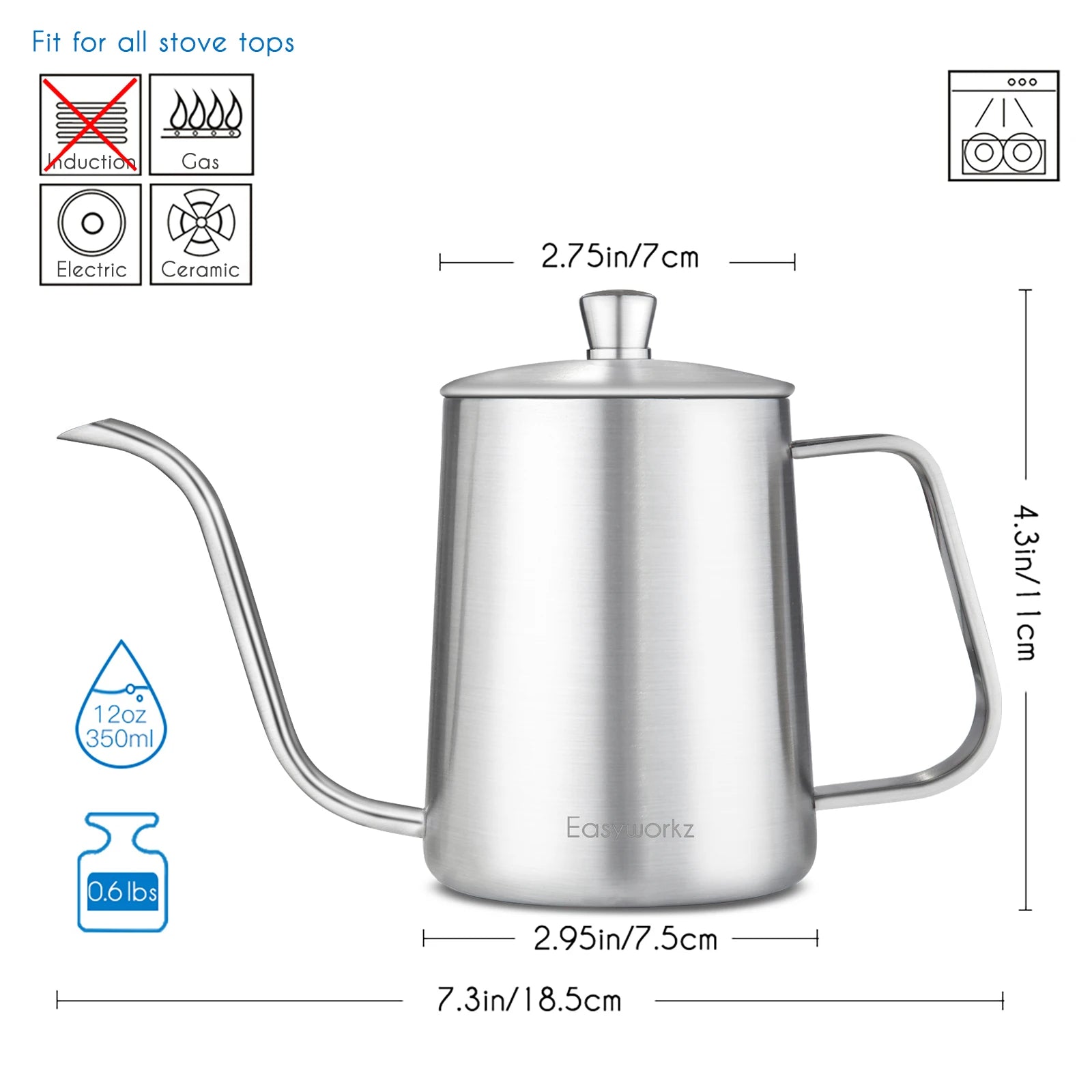 Easyworkz Gage Gooseneck Stainless Steel Pour Over Coffee Kettle - Coffe... — View 7