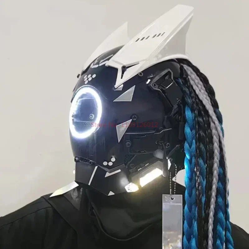 Cyberpunk Helmet Shinobi Mask: Robot Samurai Armor with LED Light — View 15