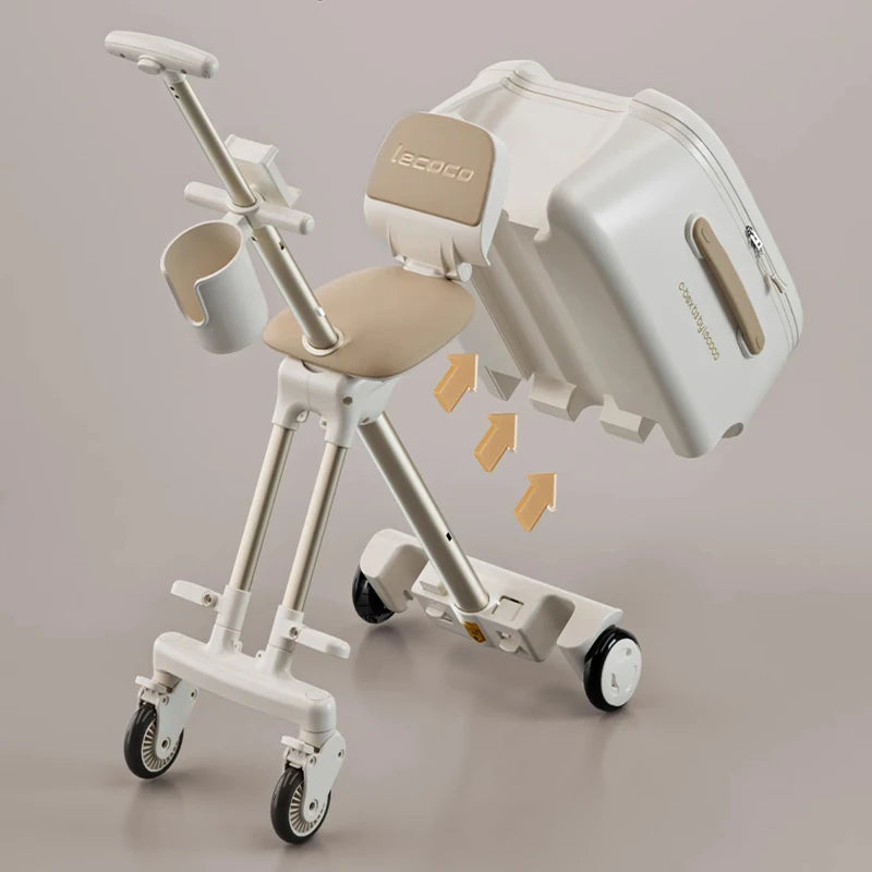 Kids 4-in-1 Detachable Ride-On Trolley Luggage 20" Boarding Suitcase Brake Wheel TSA Lock Boys Girls