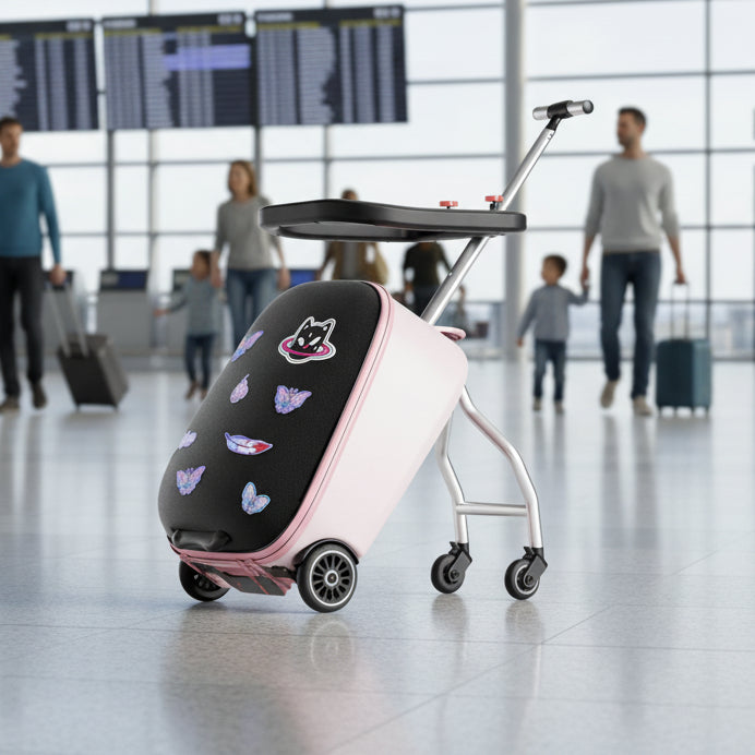 KO-KU Kid’s Multifunctional Detachable Suitcase & Stroller – 20-Inch Ride-On Travel Luggage with Guardrail