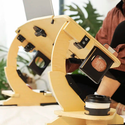 Wood Laptop Stand 360° Adjustable Foldable Portable Computer Desk Reclining Ergonomic 10-17" Natural