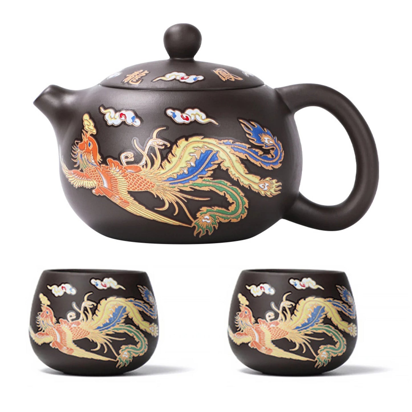 Hand-made Dragon & Phoenix Color-Changing Purple Clay Teapot | Traditional Zisha Art