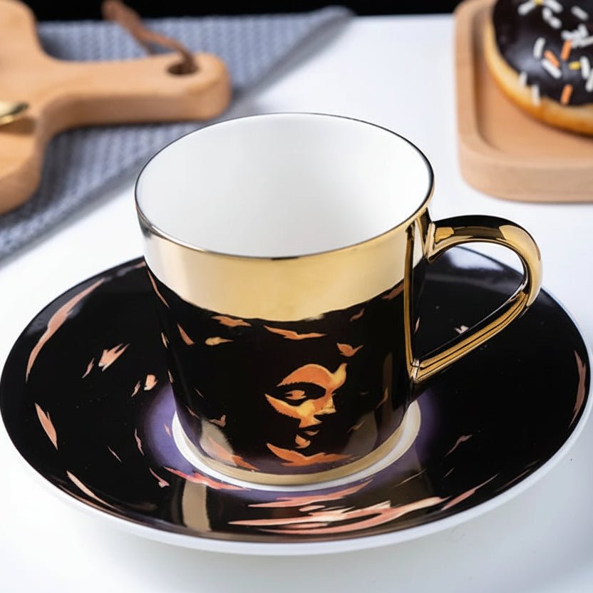 ZenSands Nordic Picasso Lion Mirror Cup Saucer Set Anamorphic Porcelain Illusion Coffee Cup Gift - GiftWave.co