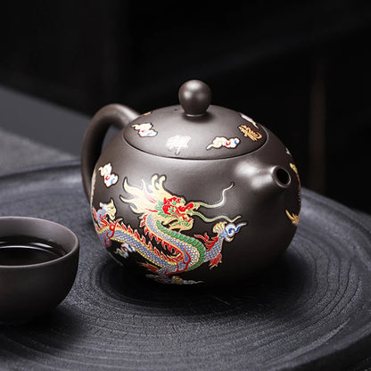 Hand-made Dragon & Phoenix Color-Changing Purple Clay Teapot | Traditional Zisha Art
